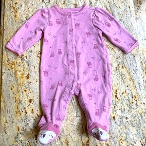 Carter’s Purple Lavender Owl Button Down Footie / Footed Onesie Sz 0-3 M